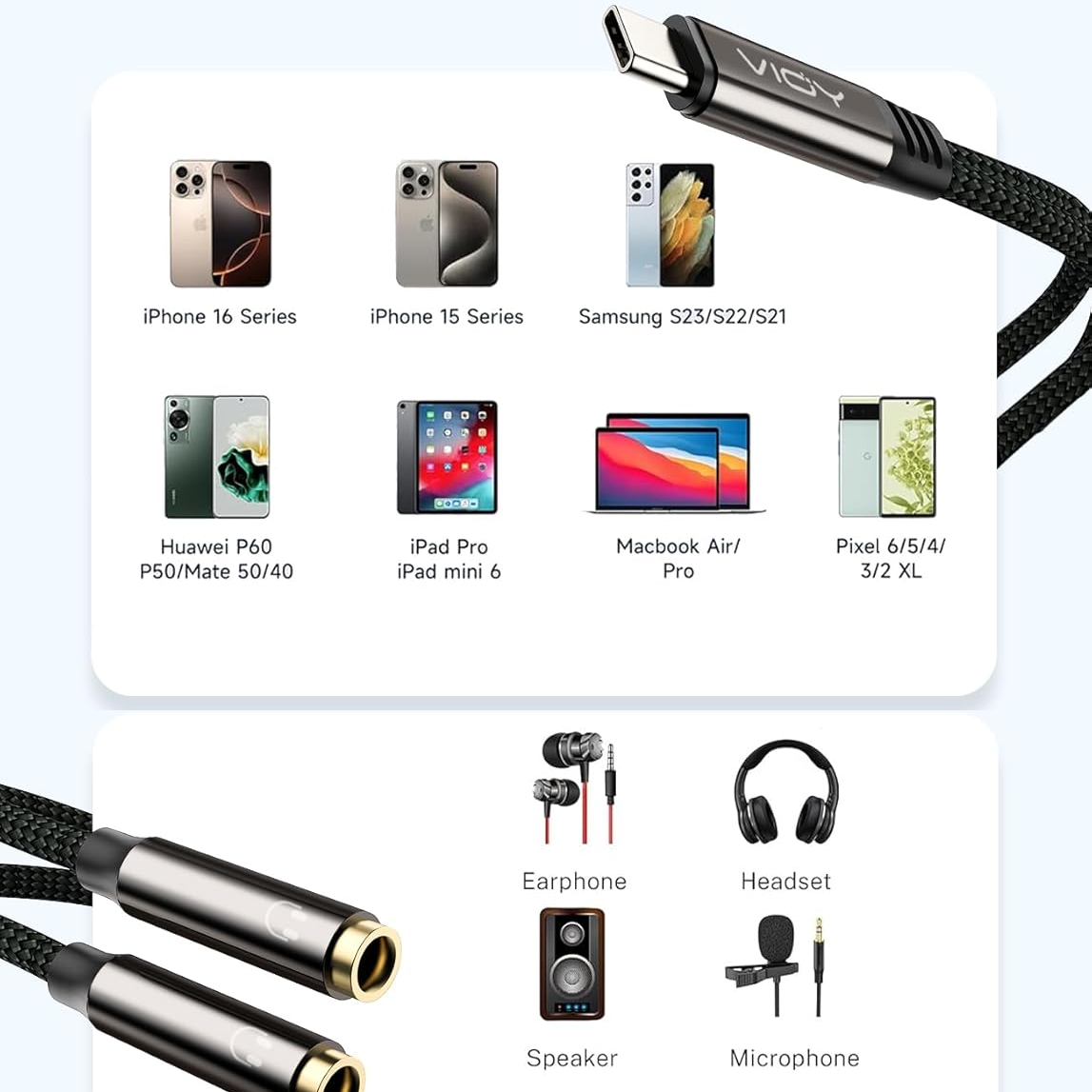USB C To Dual 3.5mm Female Hea - Earphone Splitter Jack avaliação e preço